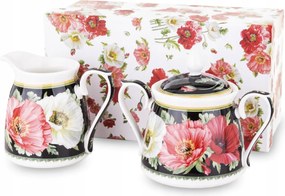 Cukortartó és tejtartó szett fekete virágok