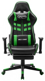 fekete és zöld műbőr gamer szék lábtámasszal