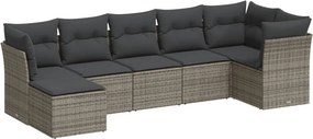 vidaXL 7 részes szürke polyrattan kerti ülőgarnitúra párnákkal
