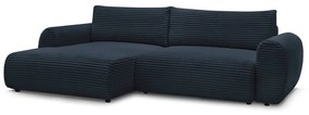Sötétkék kordbársony kinyitható sarokkanapé (bal oldali) Lucien – Bobochic Paris