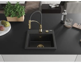 Mexen Milo, 1 kamrás gránit mosogató 435x410x171 mm és Aster mosogató csaptelep, fekete-ezüst metál, 6505-73-73450-57-G