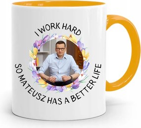 Sárga Politikus Bögre Mateusz Morawiecki Miniszterelnök fényképes nyomtatással