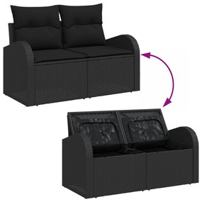 13 Darabos Kert Sofa Szett Párnákkal Fekete Polirattan Akác