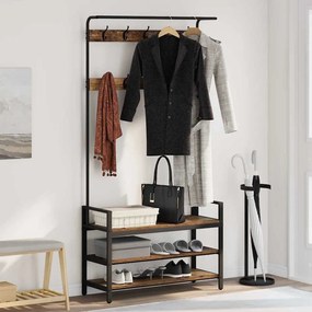 Kabáthorog polcokkal tárolóval Régi fa 95 x 34 x 184 cm Faanyag