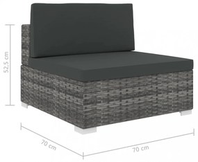 1 db szürke polyrattan moduláris középső kanapé párnákkal