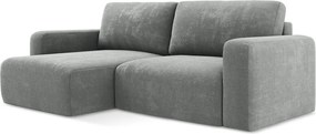 Szürke zsenília kinyitható-tárolóhelyes sarokkanapé (bal oldali-heverő résszel) Kona – Makamii