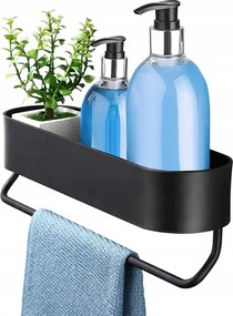 Fürdőszobai Zuhanypolc Akasztós Fekete öntapadós+lyukacsos 40cm