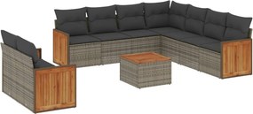 vidaXL 10 részes szürke polyrattan kerti ülőgarnitúra párnákkal