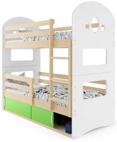 Emeletes ágy 80 x 190 cm Domur (fenyő + zöld) (ágyrácsokkal és tárolóhellyel). Akció -29%. 1056539