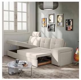 PALERMO ággyá alakítható kanapé tárolóval és puffal, világosszürke, balos kivitel