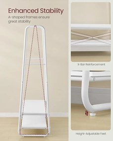 Acélvázas ruhafogas állvány, 45 x 100 x 160 cm, fehér