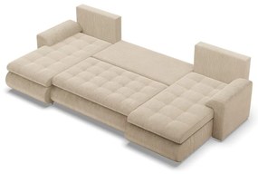 Tokio U alakú sarokkanapé, 3 ágyneműtartóval, kordbársony, univerzális oldal, bézs