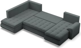 Tokio U sarokkanapé, 3 ágyneműtartóval, bársony, baloldali, szürke