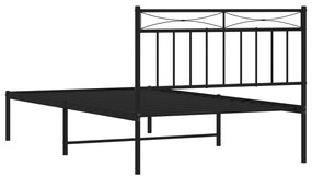 fekete fém ágykeret fejtámlával 107 x 203 cm