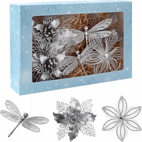 EzĂŒst karĂĄcsonyfadĂszek karĂĄcsonyfadĂsz szett karĂĄcsonyra hĂłpehely virĂĄg