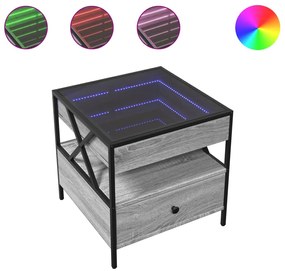 Szürke sonoma végtelen hatású LED-es dohányzóasztal 50x50x51 cm