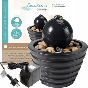 Fekete szökőkút kaspó gömbbel és kövekkel kicsi 18cm Szivattyú