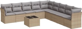 vidaXL 10 részes bézs polyrattan kerti ülőgarnitúra párnával