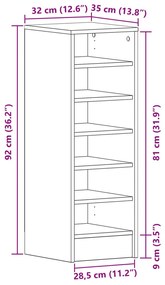 vidaXL Cipőszekrény Fekete Tölgy 31,5x35x90 cm Mérnöki Fa