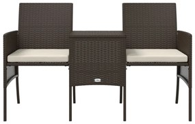 2 személyes barna polyrattan kerti kanapé asztallal/székkel