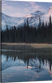 Vászonkép Tópart Víz Erdők Hó hegyek 50x80 cm