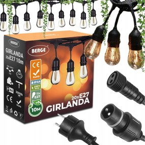 Kerti fényfüzér 10m+20x Led izzó 1W Sűrű vízálló