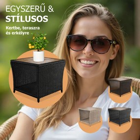 ROCCO polyrattan oldalasztal akácfával, 40x45x45cm, fekete/barna Casaria