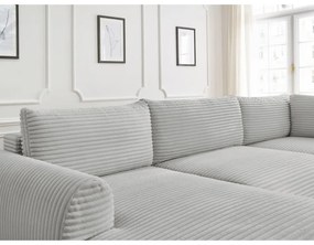 Világosszürke kordbársony kinyitható sarokkanapé (bal oldali-U alakú) Lucien – Bobochic Paris