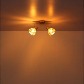 Globo 54315M-2 Fali spotlámpa, fém sárgaréz színű matt, króm, borostyánszínű üveg, szatírozott, elfordítható, HxSzxM: 250x130x190mm, 2x E14 40W 230V izzók nélkül