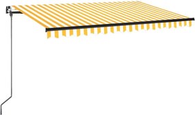 vidaXL sárga és fehér kézzel kihúzható LED-es napellenző 450 x 350 cm