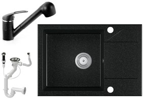 Gránit Mosogató EOS Adria + kihúzható Shower csaptelep + dugóemelő - fekete
