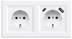 Nova földelt csatlakozóaljzat dugalj 16A 250V USB csatlakozóval fehér kerettel