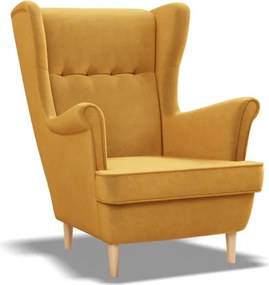 Uszak fotel, bársony, sárga