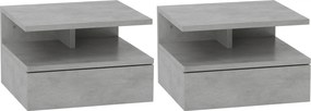 HOMCOM 2 db Modern Fali Éjjeli Székasztal, Fiókkal és Polccal, 35x32x22.5cm, Szürke | Aosom