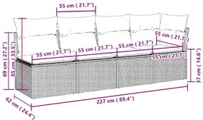 4 személyes világosszürke polyrattan kerti kanapé párnával