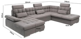 Szürke kinyitható tárolóhelyes sarokkanapé (jobb oldali-U alakú) Merkur – Ropez