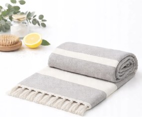 Hammam Törölköző Rojtokkal Organikus Pamut Szauna Strand Spa 80x180 Szürke