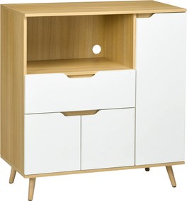 HOMCOM Mikrohullámú sütőszekrény – Modern Fiókos Konyhai Oldalszekrény 3 Ajtóval és Rekesszel, 90x40x98.5 cm, Fehér | Aosom