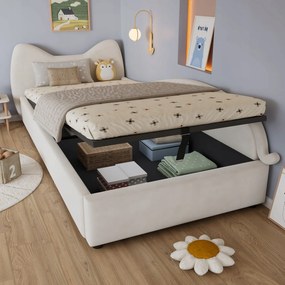 Kárpitozott gyerekágy Hidraulikus egyszemélyes ágy 90x200 bézs