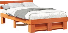 vidaXL Ágykeret fejtámlával Faggyú barna 120 x 200 cm Tömör fenyőfa