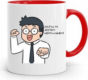 Piros Bögre Ajándék Vezetőnek Bízz Bennem fényképes nyomattal