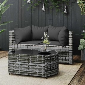 3 részes szürke polyrattan kerti ülőgarnitúra párnákkal