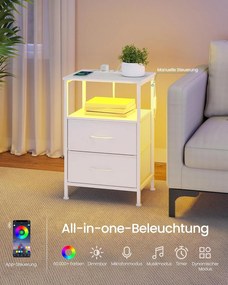 SONGMICS éjjeliszekrény töltőállomással, állítható LED-világítással, hófehér
