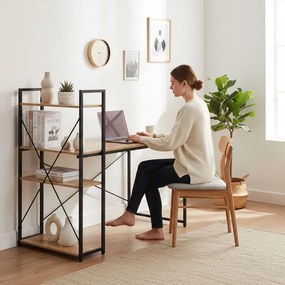 Polcos íróasztal / számítógépasztal 120×64 cm, masszív fém vázzal, fekete–aranytölgy – Intenso Home