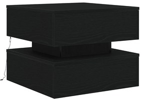 Fekete tölgyszínű dohányzóasztal LED-lámpákkal 50 x 50 x 40 cm