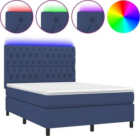 vidaXL kék szövet rugós és LED-es ágy matraccal 140x190 cm