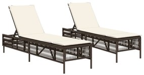 2 db barna polyrattan napozóágy párnával