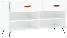 magasfényű fehér szerelt fa cipőpolc 102x35x55 cm