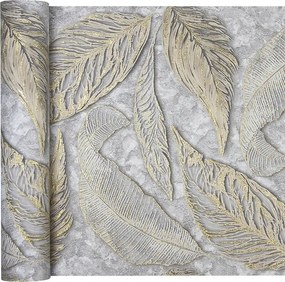 Tapéta Arany levelek és szürke Vakolat Csillámos vinil