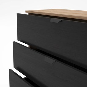 Fekete-natúr színű komód tölgyfa dekorral 100x80x40 cm Dennis – Marckeric